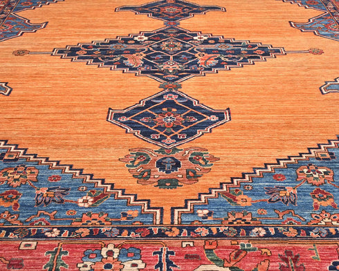 9x12 Orange Blue Aryana Afghan Hand Knotted Veg Dye Wool Area Rug